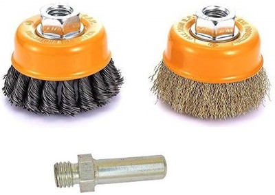 Inditrust new 2PCs Combo Brass Wire & Twisted Wire M10 Thread Cup Brush Wheel Block Brush(Pack of 3)