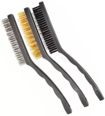 Kiesh TB01 3 Pc Wire Brush Set Brass Nylon Stainless Steel Bristles for Cleaning Etc Handle Scratch Brush(Pack of 3)