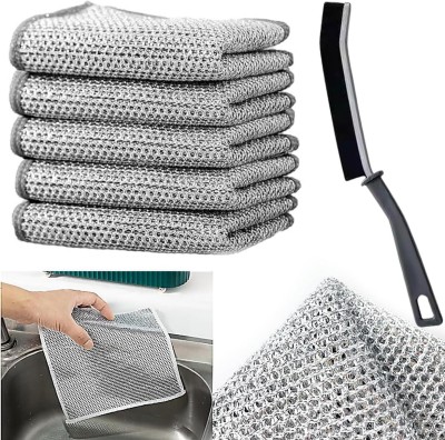 RBGIIT Multipurpose Wire Dishwashing Rags for Wet & Dry, Non-Scratch Wire Dishcloth K3 Scrub Pad, Stainless Steel Scrub(Large, Pack of 6)