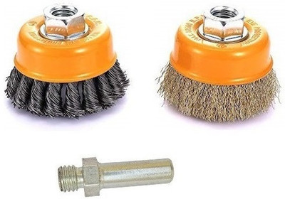 Inditrust new 3PC Combo Brass Wire & Twisted Wire M10 Thread Cup Brush & M10 Drill Adapter Block Brush(Pack of 3)