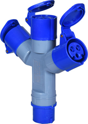 DECENT AIR SYSTEM 3pin IP44 Watertight Triple Outlet Socket Multi Splitter 16 amps Industrial Socket Industrial Plug Socket 16A 220V Extension Socket 3way Wire Connector(Blue, Grey, Pack of 1)