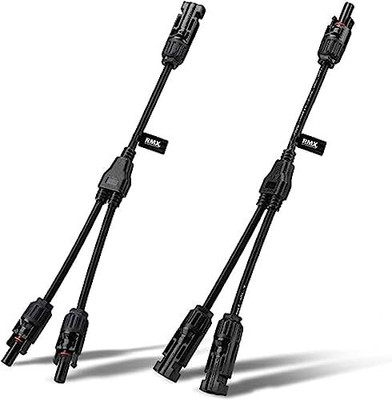 RMX Y Branch MC4 Connector Fit for Solar Panel Parallel Connection (1+1 Pair) Solid Wire Connector(Black, Pack of 1)