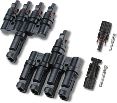 SOLOUXE 4 in 1 T4 Solar Branch Connector with 1 Pair MC4 Connector for Solar Panels (T4 + 1 Pair MC4) Wire Connector(Black, Pack of 1)
