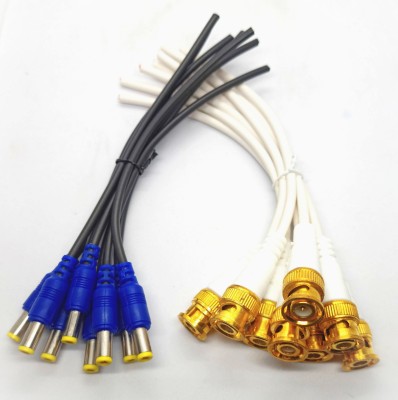 TAAPSEE (10pack) 5 Pcs BNC Cable (Golden) and 5 Pcs DC Power Male (Blue) Cables for Surveillance CCTV Camera Wire Connector(Gold, Pack of 10)