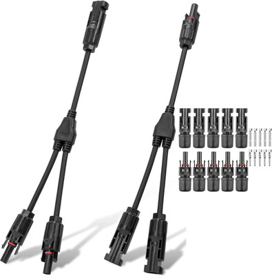 ABONIX Y Branch Connector 1 Pair with MC4 Male/Female 1 Pair with 1 Pair MC4 Male/Female Connector Wire Connector(Black, Pack of 5)