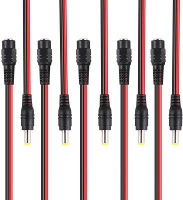 TAAPSEE DC Power Pigtail 5 x Male & 5 x Female Cables (Upgraded 18AWG) with 2.1mm x 5.5mm Connectors Barrel Jack Tinned Lead for Security Surveillance Camera and Party Strip Lighting PIGTAIL Wire Connector(Red, Pack of 10)