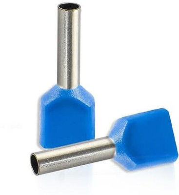 GLOBOMOTIVE Twin Cord End Terminal 12 mm with PVC Insulated for Electrical Connections - Cable Insulated Electrical Lug Connector Terminal (2.5 sq mm) Wire Connector(Blue, Pack of 100)