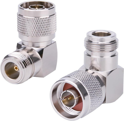 ABONIX N Male to N Female Right Angle Connector 90 Degree Coax Adapter Wire Connector(Silver, Pack of 2)