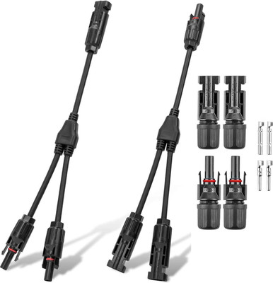 ABONIX Y Branch Connector 1 Pair with MC4 Male/Female 1 Pair with 1 Pair MC4 Male/Female Connector Wire Connector(Black, Pack of 2)