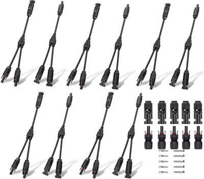 ABONIX Y Branch Connector 5 Pair with MC4 Male/Female 5 Pairs MC4 Solar Connector for Solar Panels Wire Connector(Black, Pack of 5)