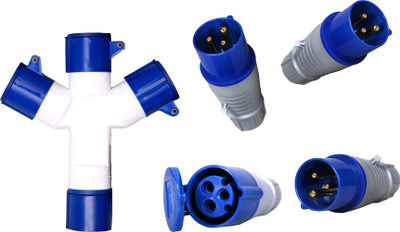 DECENT AIR SYSTEM 3pin IP44 Watertight Triple Outlet Socket Multi Splitter 16 amps Industrial Socket Industrial Plug Socket 220v 16A Set of 1 Extension Socket 3way industrial plug and socket Wire Connector(Blue, White, Pack of 1)