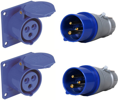 DECENT AIR SYSTEM 220-250V IP44 Industrial Electric Plug and Socket 2Pair 16A 3Pin for Panel Use plug socket Wire Connector(Blue, Pack of 4)