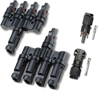 SOLOUXE 4 in 1 T4 Solar Branch Connector with 10 sq. mm MC4 (T4 + 10sq. mm MC4 – Supports 10sq. mm) Wire Connector(Black, Pack of 1)