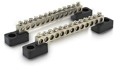 GLOBOMOTIVE 12 Ways Neutral Link Grounding Bar for Cable Looping and Earthing with Bakelite neutral link grounding bar for cable looping and earthing 12 ways Wire Connector(Silver, Black, Pack of 2)