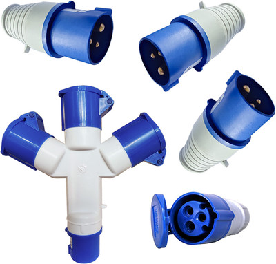 LXMI J-NX TYPE-213 Triple Outlet Socket Multi Splitter with Male and Female Industrial Socket and Plug Wire Connector(White, Pack of 5)