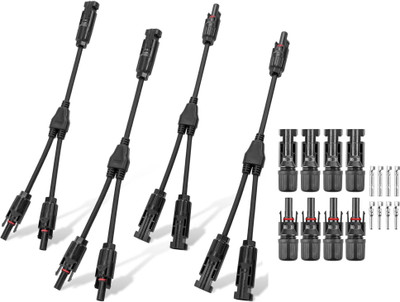 ABONIX MC4 Y Branch Solar Connector 2 Pairs with 2 Pairs MC4 Male/Female Wire Connector(Black, Pack of 4)