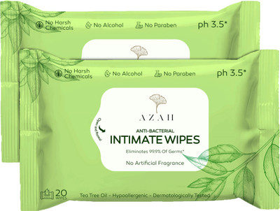 AZAH for Women Anti Bacterial Vaginal Intimate Wipes(40 Sheets, Pack of 2)