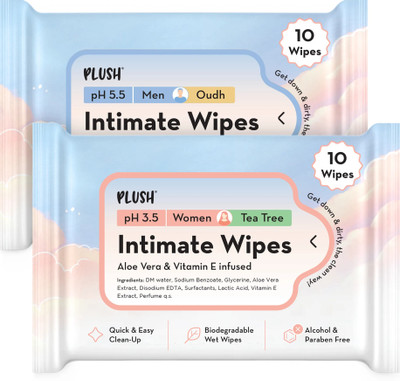 PLUSH Intimate Play Wipes Combo for Men & Women Intimate Wipes(20 Sheets, Pack of 20)