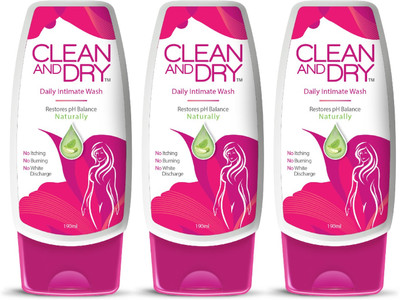 CLEAN AND DRY Prevents Itching & Burning|Restores Natural pH Balance Intimate Wash(570 ml, Pack of 3)