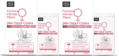 SheNeed Feminine Intimate 24hr Odour control wipes – 20 wipes – PACK OF - 2 Intimate Wipes(20 Sheets, Pack of 2)