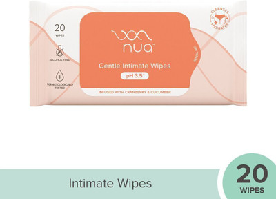 Nua Natural Intimate Wipes for Women with Cranberry, Aloe & Cucumber |Ph Balanced Intimate Wipes(20 Sheets)