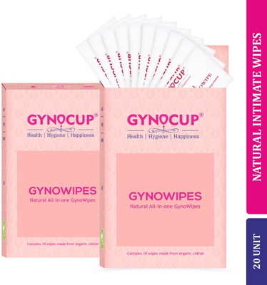 Gynocup Natural Intimate Refreshing & Clean Wipes - Set-20 (Pack of 2) Intimate Wipes(20 Sheets, Pack of 24)