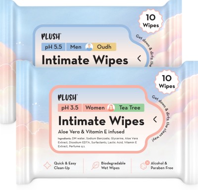 PLUSH Intimate Play Wipes Combo for Men & Women Intimate Wipes(20 Sheets, Pack of 20)