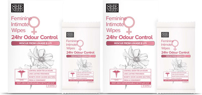 SheNeed Feminine Intimate 24hr Odour control wipes – 20 wipes – PACK OF - 2 Intimate Wipes(20 Sheets, Pack of 2)