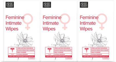 SheNeed Feminine Intimate wipes 10 - PACK - 3 Intimate Wipes(30 Sheets)