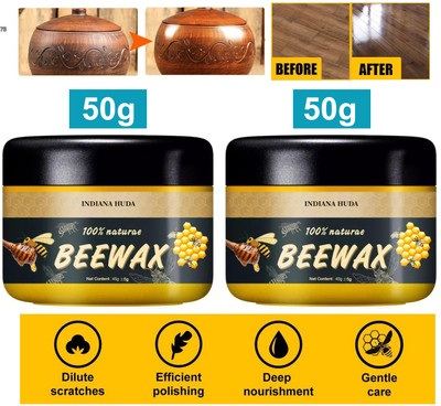 INDIANA HUDA Beeswax Polish for Wood 2x50g Smooth Finish Twin Set Brown Wood Varnish(Shellac 100 ml)