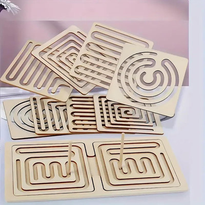 CLITHS Set 10 Pcs Wooden Puzzle Toys for Kids Age 3-6 Brain Maze Toy 11.81x5.91 IN Wooden Geometric Object