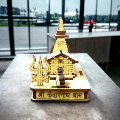 Kiddotoys Shri Kedarnath Dham Mandir Wooden Temple Decorative Showpiece for Home Wooden Geometric Object