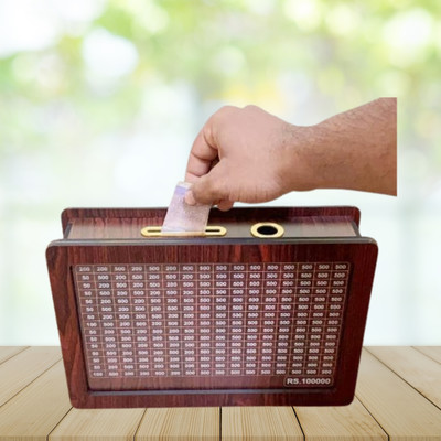 shivu craft Wooden Coin Bank with Savings Chart Coin Bank(Brown)