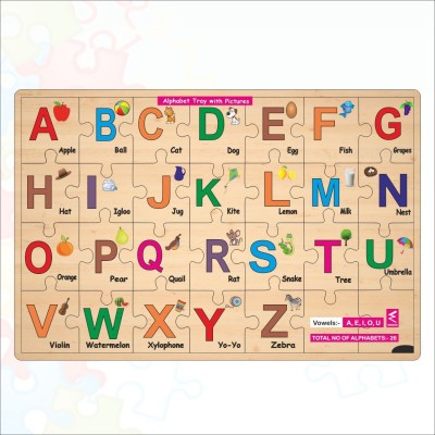 WISSEN Wooden Alphabet A-Z Jigsaw Puzzle for kids with puzzle tray(26 Pieces)