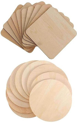 Minileaves MDF Coaster Set – 12 Round & 12 Square | 4x4 Inch for DIY Art Wooden Geometric Object