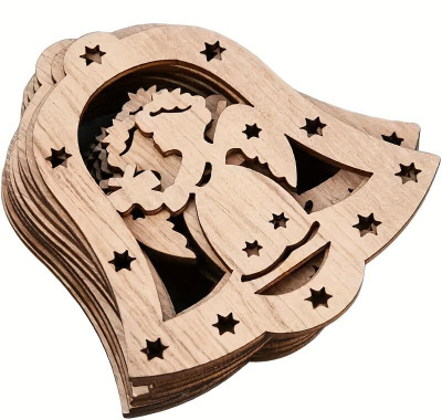 CLITHS Wooden Christmas Bell Ornaments Set of 10 Star Cutout DIY Hanging 8X8 CM Wooden Geometric Object