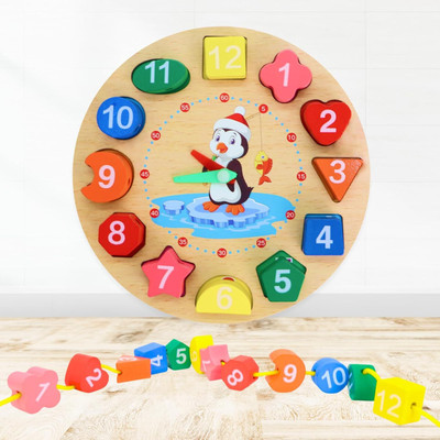 JRS TRADERS Wooden Learning Clock with Bead Lace Wooden Geometric Object Wooden Geometric Object