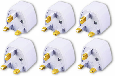 KAVANA Universal UK Flat Pin Plug (6 pcs) 3Pin Travel Power Plugs Converter Worldwide Adaptor(White)