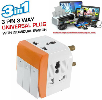Vidhi Style 3 In 1 Universal Travel Adapter 3 Switch 3 Way Socket Input Plug with Led light Worldwide Adaptor(Multicolor)