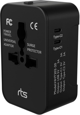 Jihaan International All in One 2 Type C 1 USB plug Travel Adapter Worldwide Adaptor(Black)