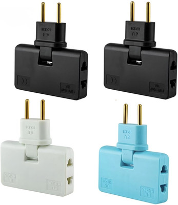 FKU (PACK OF 4) 3 in 1 Rotating and Foldable Wall Plug Adapter | Smart Ultra Thin Worldwide Adaptor(Multicolor)