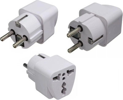vadda bai 3 Pcs Indian Plug to Europe, France, Germany, S Korea, Russia Converter (Schuko) Worldwide Adaptor(White)
