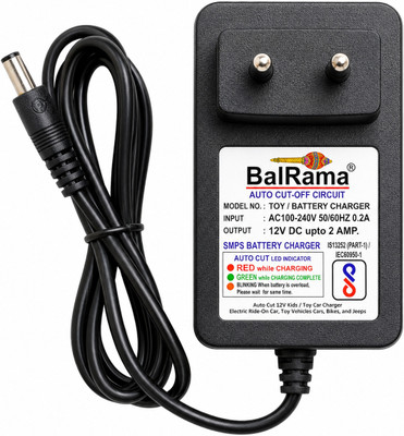 BALRAMA 12V Charger Adapter for Kids’ Electric Ride-On Car, Bike, or Jeep + Auto Cut-Off Worldwide Adaptor(Multicolor)