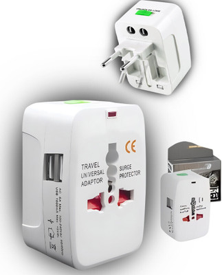Vibrona Portable Adaptor for Global Travel with USB Ports Worldwide Adaptor(White)