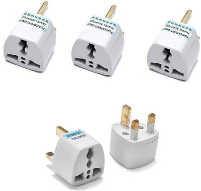HI-PLASST Universal UK Flat Pin Plug (3 pcs) 3Pin Travel Power Worldwide Adaptor(White)