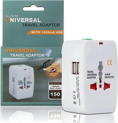 twilight Travel adapter with built In Dual USB Charger Ports, Surge/Spike Protector Worldwide Adaptor(White)