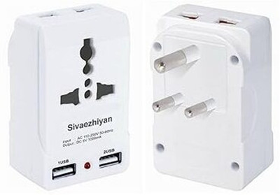 Sivaezhiyan Universal Travel Adapter/Charging Adapter with Dual USB Ports (White). Worldwide Adaptor(White)