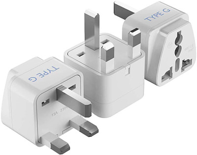 EVERSYS Type G India to UK Travel Adapter Plug – Pack of 3 Worldwide Adaptor(White)