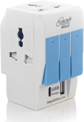 HI-PLASST Universal Conversion Multiplug with Type A and Type C USB Charger Worldwide Adaptor(White)