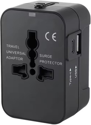 MOBIZAC Universal Travel Adapter USB Adpator with Type C Port Worldwide Adaptor(Black)